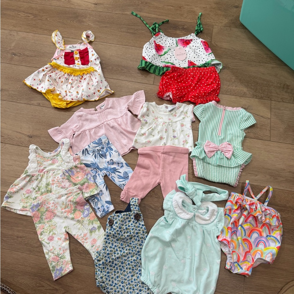 Baby Girls Mixed Romper & Outfit Lot - Pastels, Floral, Rainbow